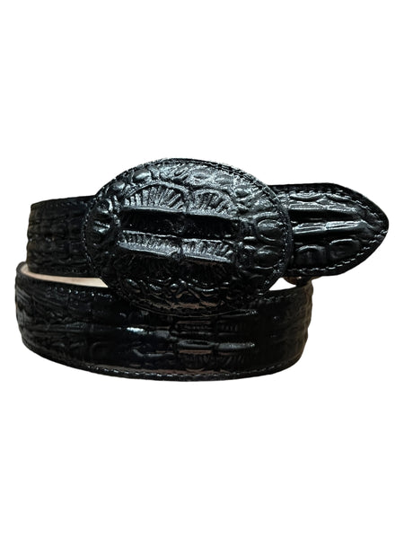 Western Style Crocodile Print Leather Belt