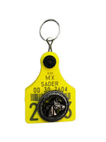 Cattle tag keychain with concho arete de vaca llavero con concho