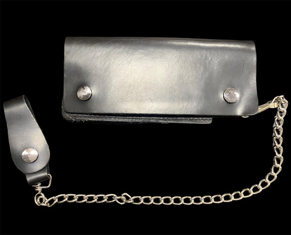 Long Style Black Leather Chain Wallet